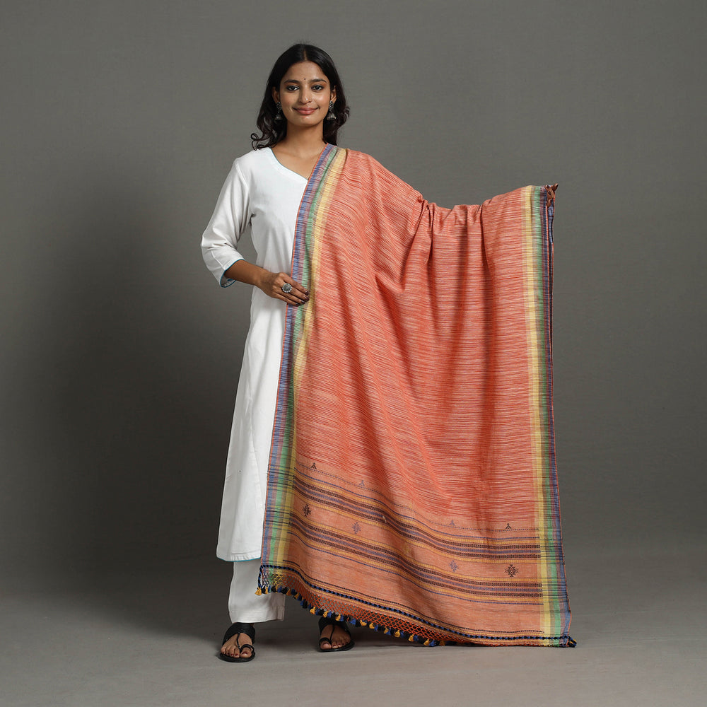 Peach - Bhujodi Handloom Organic Kala Cotton Dupatta 39