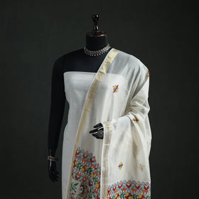 Handloom Chanderi Silk Handpainted Madhubani Dupatta with Zari Border 31