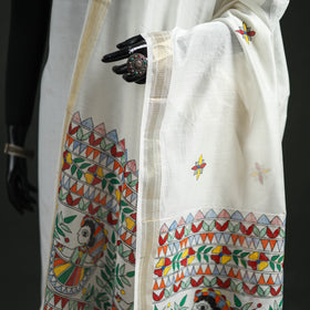 Handloom Chanderi Silk Handpainted Madhubani Dupatta with Zari Border 31
