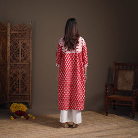 Gota Work Floral Sanganeri Block Print Cotton Straight Long Kurta for Women 08