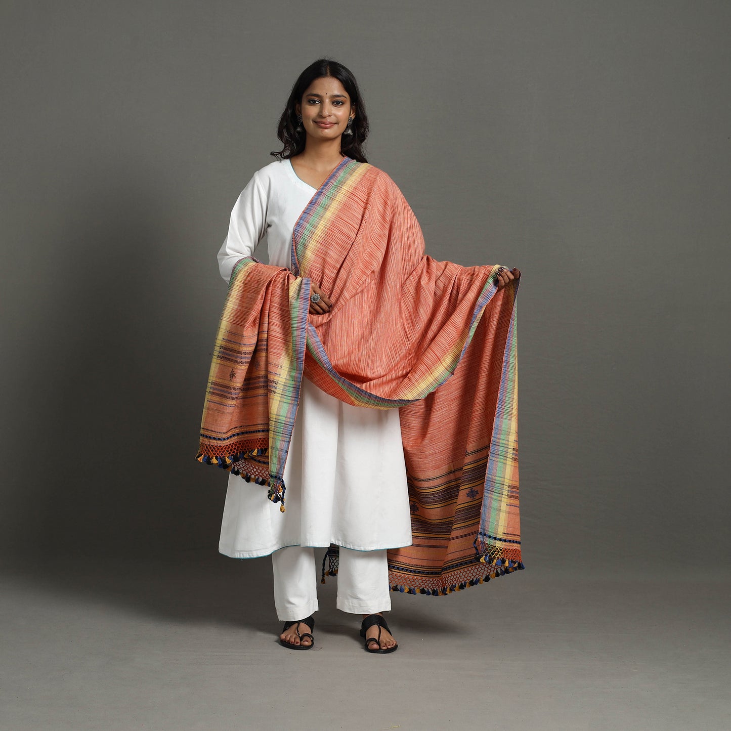 Peach - Bhujodi Handloom Organic Kala Cotton Dupatta 39