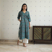 Hand Block Printed Cotton Straight Bagru Kurta 07