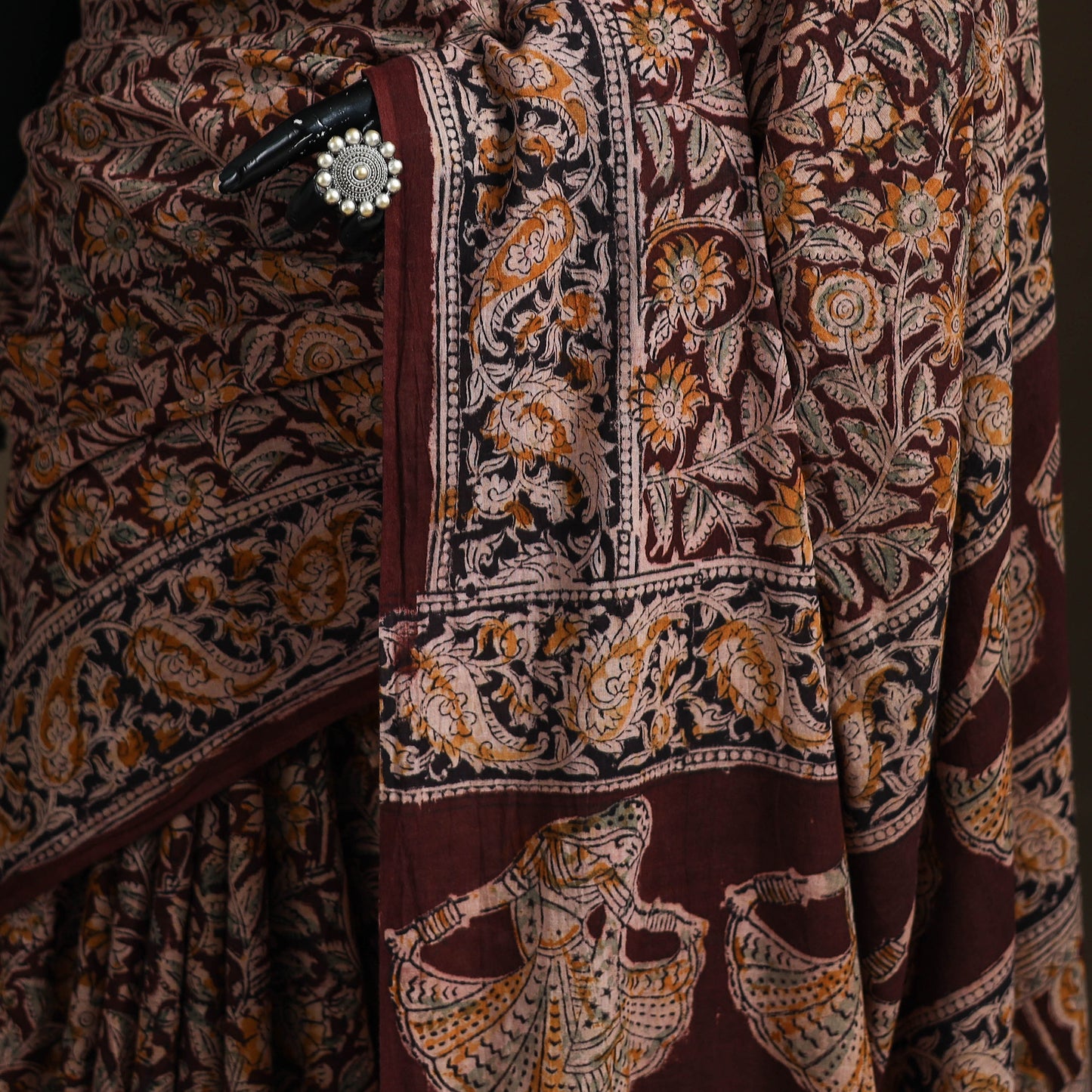 Pedana Hand Block Print Natural Dyed Cotton Kalamkari Saree 01