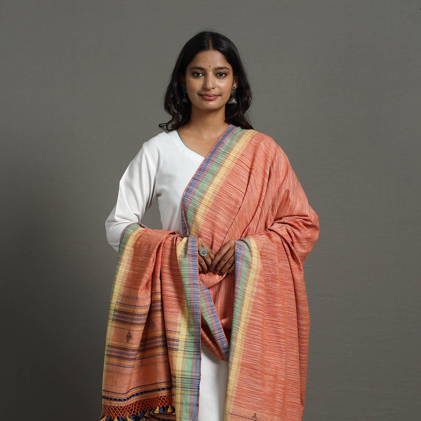 Peach - Bhujodi Handloom Organic Kala Cotton Dupatta 39