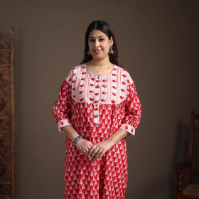 Gota Work Floral Sanganeri Block Print Cotton Straight Long Kurta for Women 08