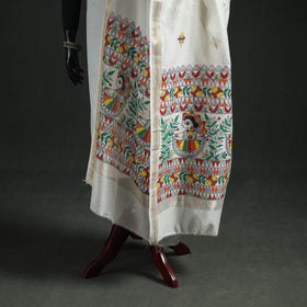 Handloom Chanderi Silk Handpainted Madhubani Dupatta with Zari Border 31