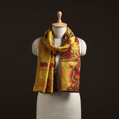 Yellow - Reversible Silk Bengal Hand Kantha Stitch Stole 111