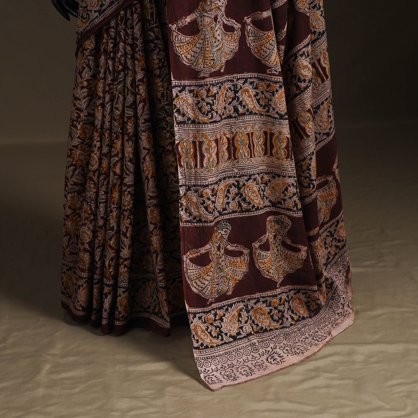 Pedana Hand Block Print Natural Dyed Cotton Kalamkari Saree 01