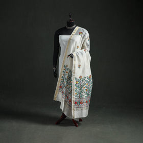 Handloom Chanderi Silk Handpainted Madhubani Dupatta with Zari Border 32