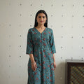 Blue Hand Block Print Cotton Straight Bagru Kurta for Women