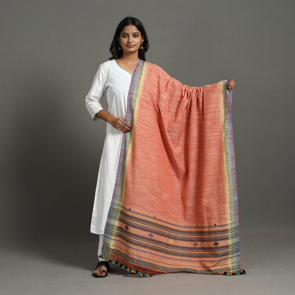 Peach - Bhujodi Handloom Organic Kala Cotton Dupatta 40