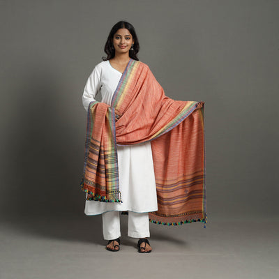 Peach - Bhujodi Handloom Organic Kala Cotton Dupatta 40