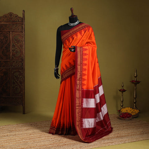 Orange - mercerized cotton ilkal saree with blouse 25