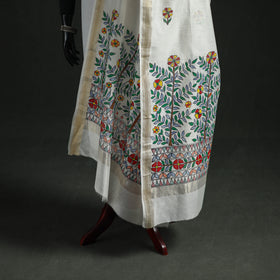 Handloom Chanderi Silk Handpainted Madhubani Dupatta with Zari Border 32