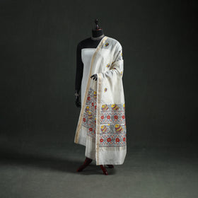 Handloom Chanderi Silk Handpainted Madhubani Dupatta with Zari Border 33