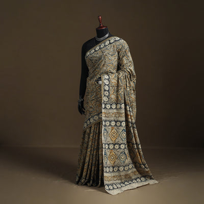 Pedana Hand Block Print Natural Dyed Cotton Kalamkari Saree 02