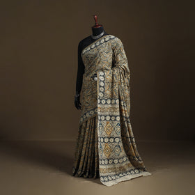 Pedana Hand Block Print Natural Dyed Cotton Kalamkari Saree 02