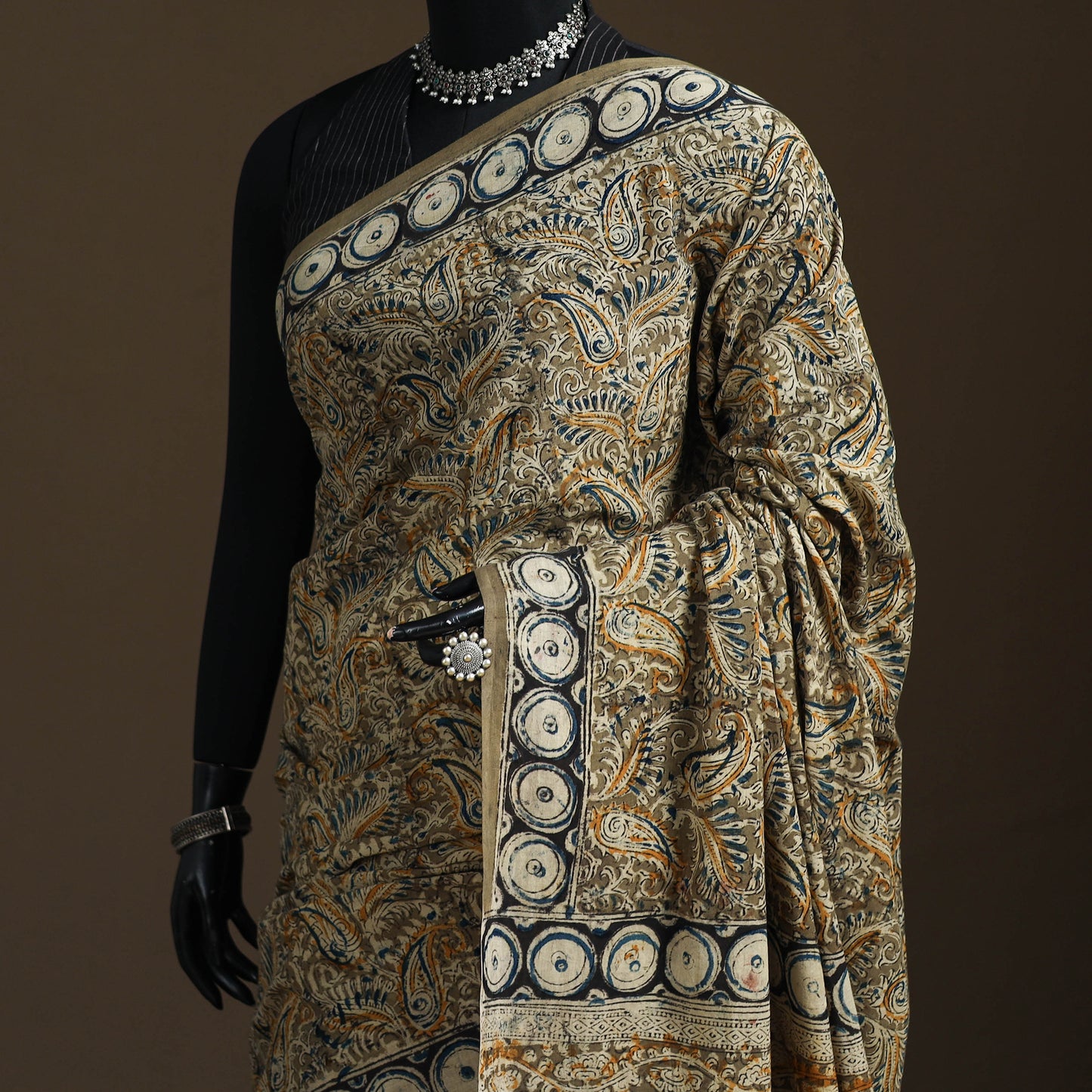 Pedana Hand Block Print Natural Dyed Cotton Kalamkari Saree 02