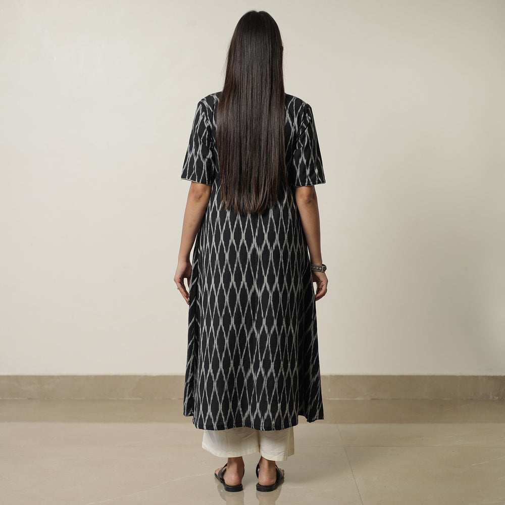 Black - Pochampally Ikat Weave Cotton A-Line Kurta 03