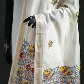 Handloom Chanderi Silk Handpainted Madhubani Dupatta with Zari Border 33