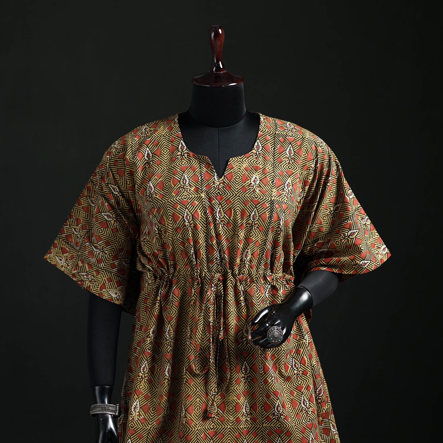 Akola Hand Block Print Natural Dyed Cotton Kaftan (Short) 53