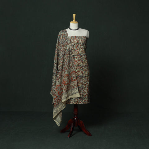 Natural Dyed Block Print Cotton Pedana Kalamkari 2pc Unstitched Dress Material 32