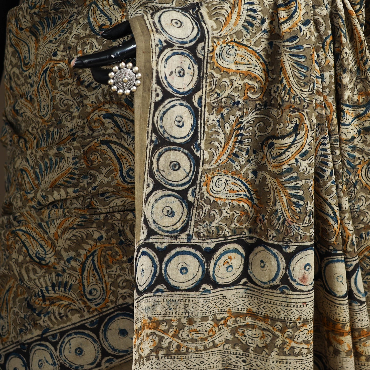 Pedana Hand Block Print Natural Dyed Cotton Kalamkari Saree 02