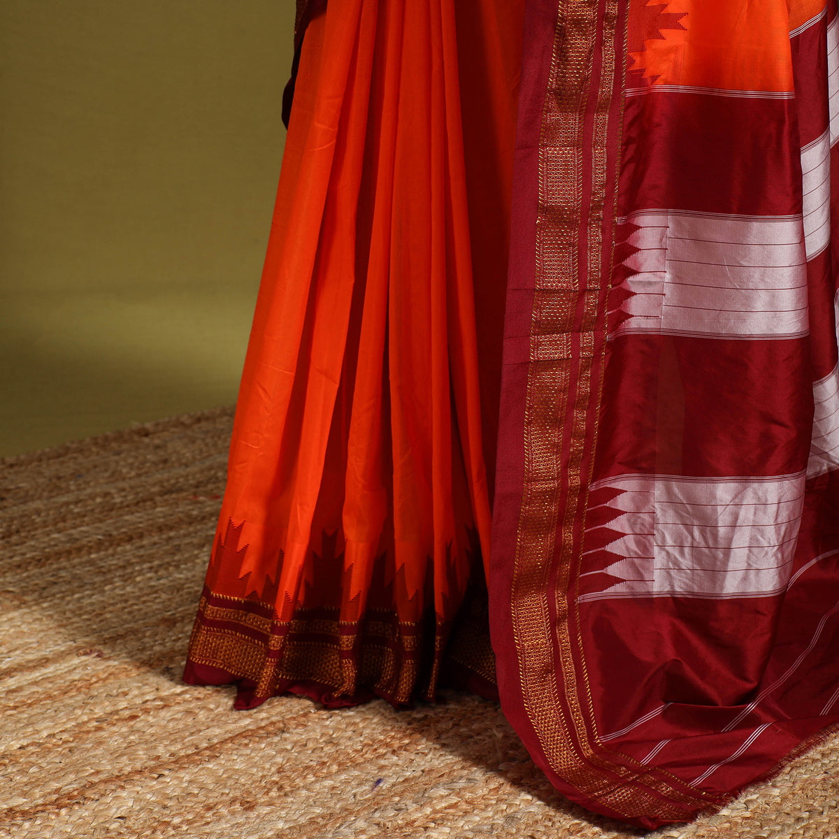 Orange - Mercerized Cotton Ilkal Saree With Blouse 25
