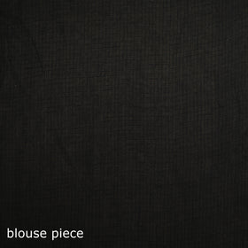 Black - Nazaakat Kota Doria Cotton Plain Saree with Blouse Piece & Earrings 08