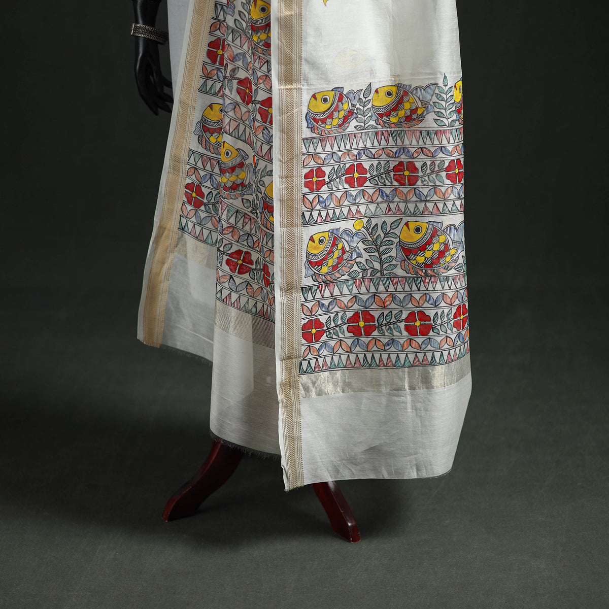 Handloom Chanderi Silk Handpainted Madhubani Dupatta with Zari Border 33