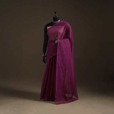 Purple - Nazaakat Kota Doria Cotton Plain Saree with Blouse Piece & Earrings 10