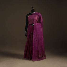 Purple - Nazaakat Kota Doria Cotton Plain Saree with Blouse Piece & Earrings 10