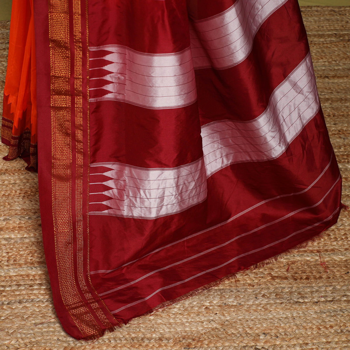 Orange - Mercerized Cotton Ilkal Saree With Blouse 25