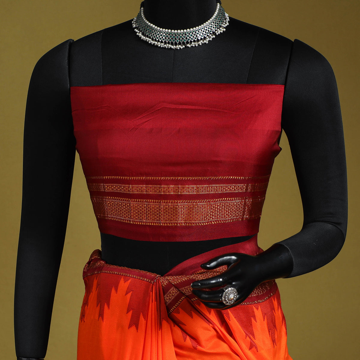 Orange - Mercerized Cotton Ilkal Saree With Blouse 25