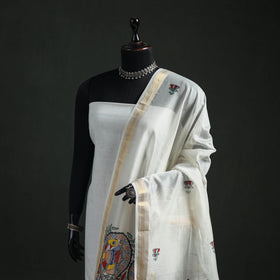 Handloom Chanderi Silk Handpainted Madhubani Dupatta with Zari Border 34