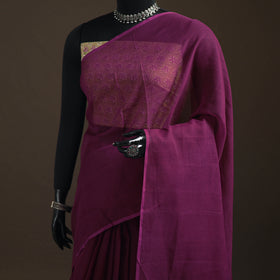 Purple - Nazaakat Kota Doria Cotton Plain Saree with Blouse Piece & Earrings 10