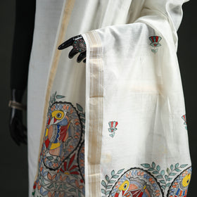 Handloom Chanderi Silk Handpainted Madhubani Dupatta with Zari Border 34