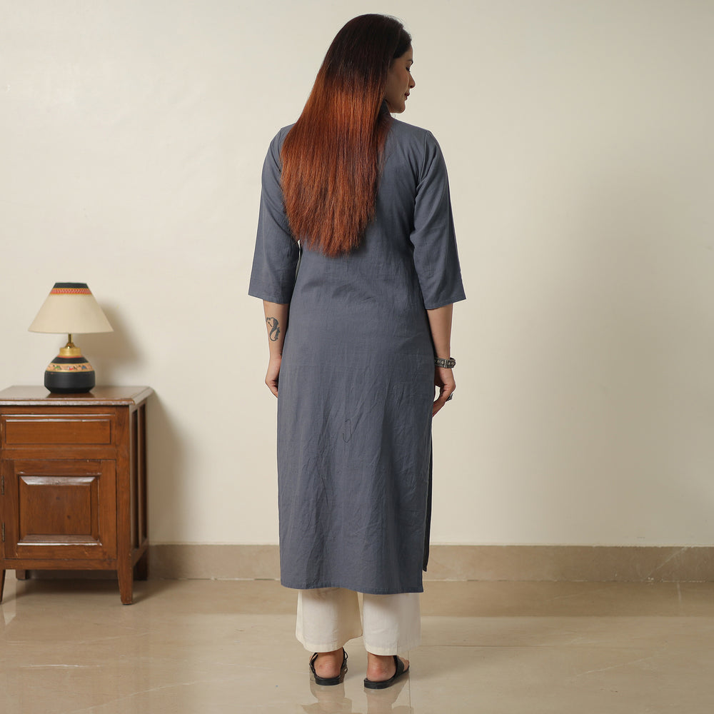 Dark Grey - Plain Flex Cotton Long Straight Kurta 22