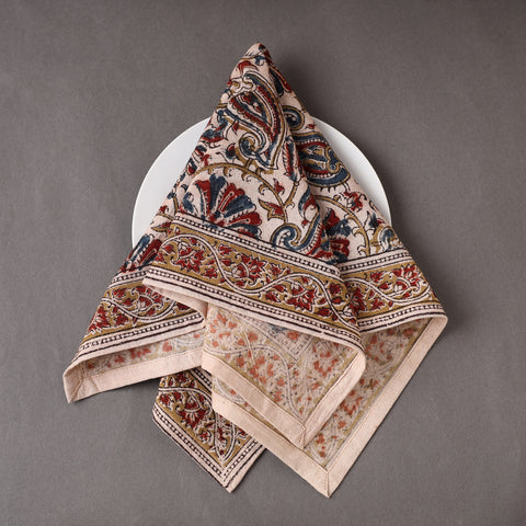 Buy Beige Pedana Kalamkari Block Printed Cotton Napkin (18 x 18 in) 18