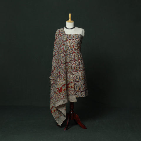 Natural Dyed Block Print Cotton Pedana Kalamkari 2pc Unstitched Dress Material 33