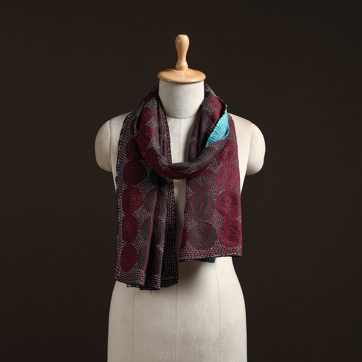 Reversible Silk Bengal Hand Kantha Stitch Stole 123