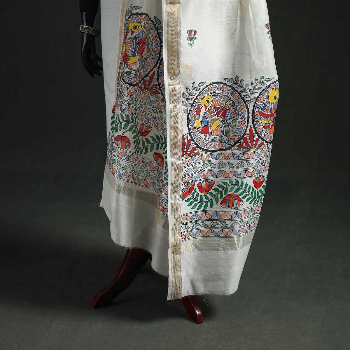 Handloom Chanderi Silk Handpainted Madhubani Dupatta with Zari Border 34
