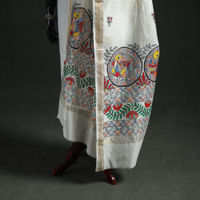 Handloom Chanderi Silk Handpainted Madhubani Dupatta with Zari Border 34