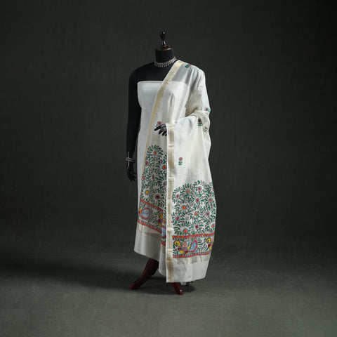 Handloom Chanderi Silk Handpainted Madhubani Dupatta with Zari Border 35