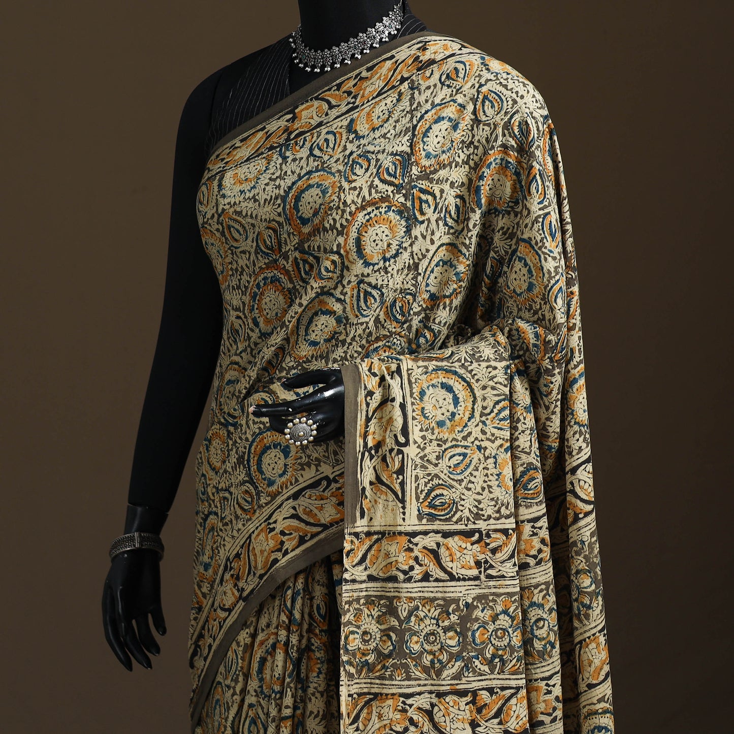 Pedana Hand Block Print Natural Dyed Cotton Kalamkari Saree 03