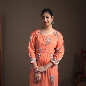 Gota Work Floral Sanganeri Block Print Cotton Straight Long Kurta for Women 06