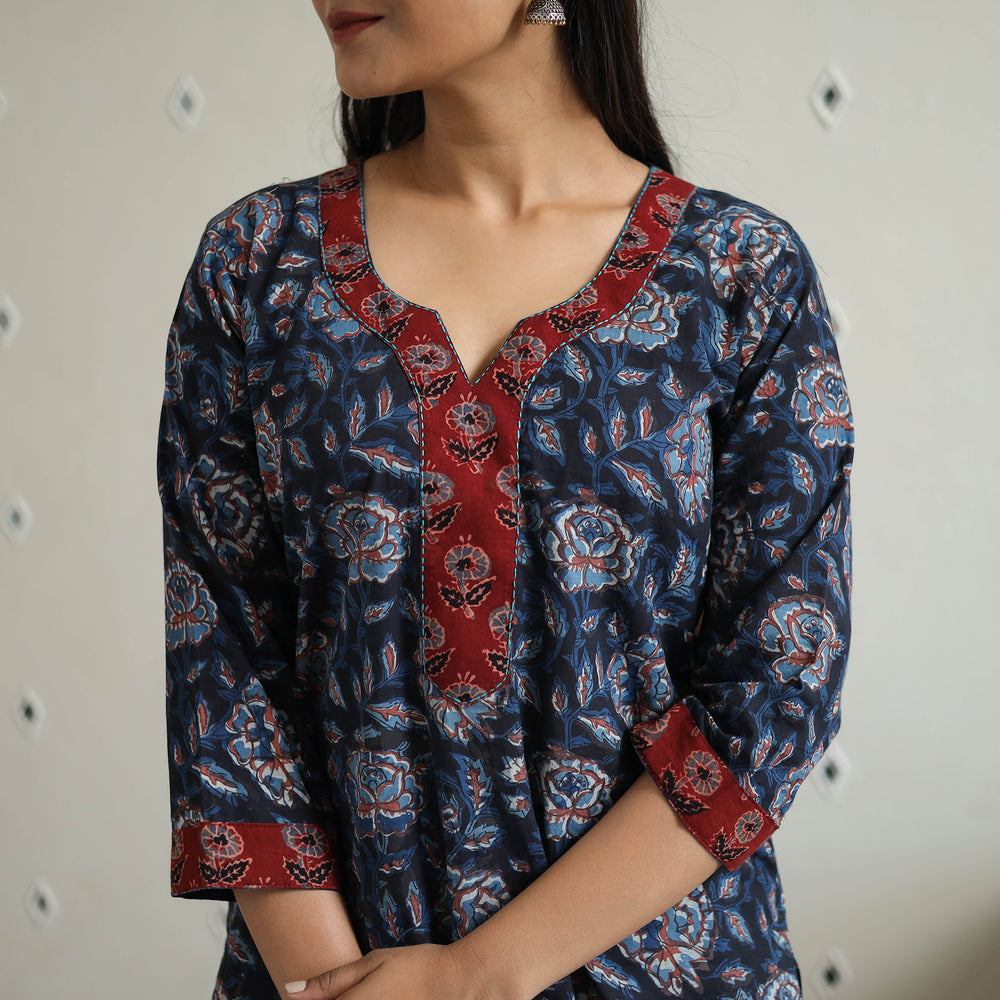 Blue - Jahota Block Print Cotton Straight Kurta 18