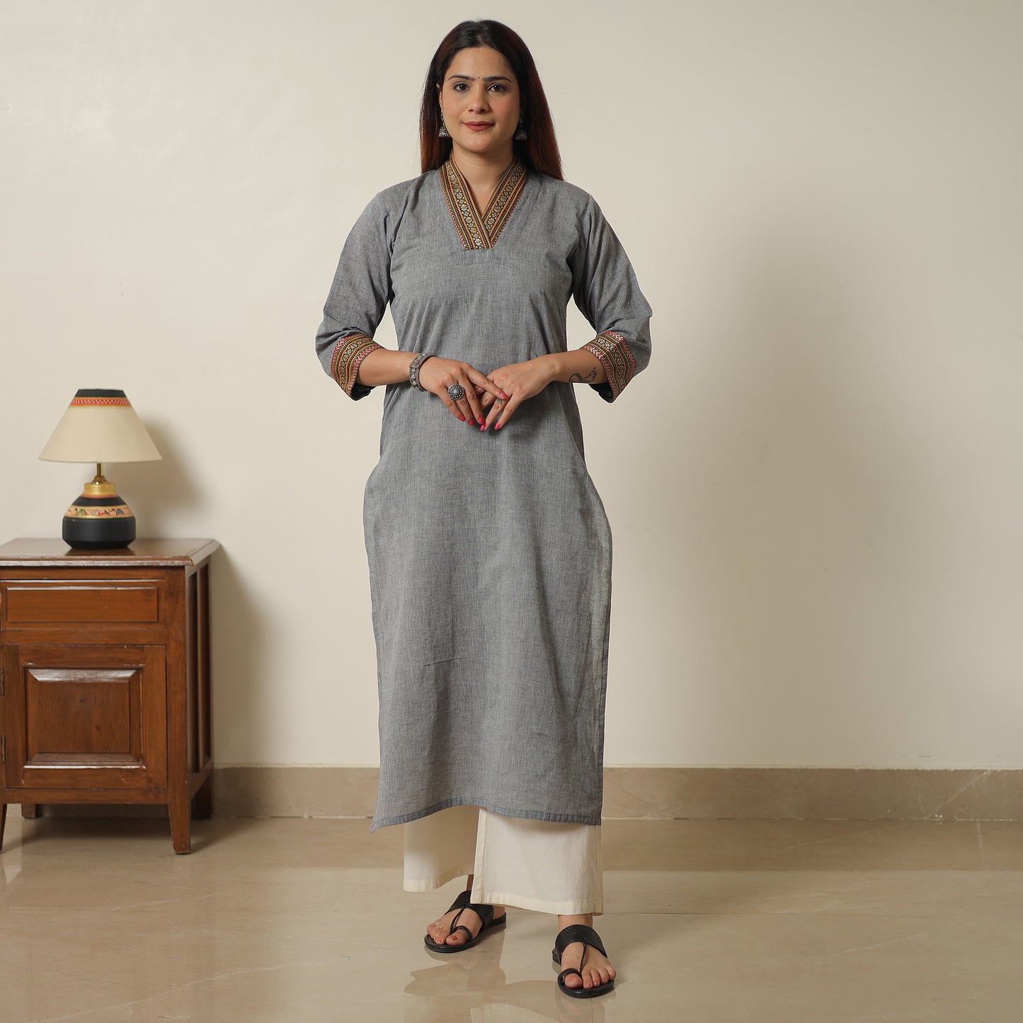 Light Grey - Dharwad Cotton Straight Kurta 10