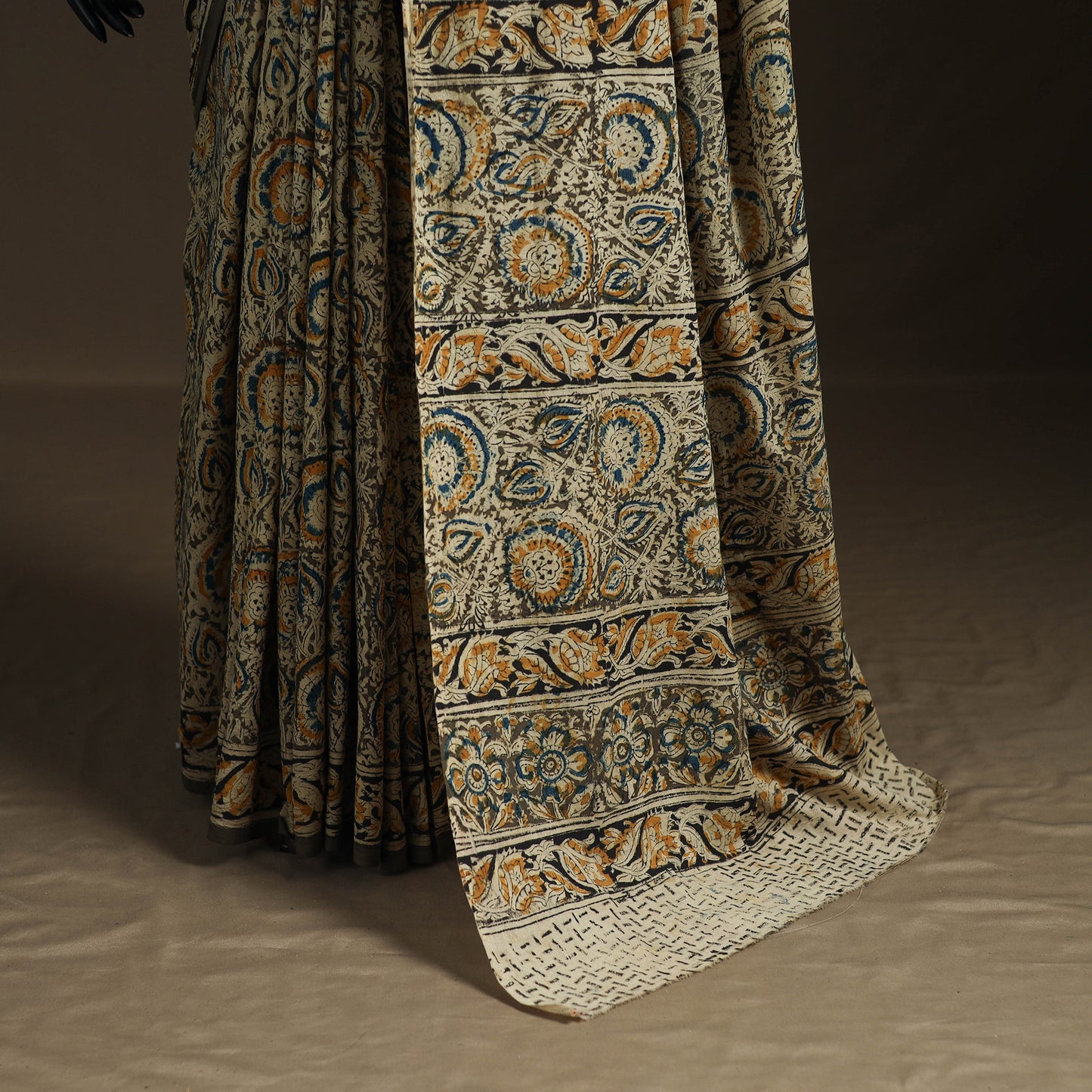 Pedana Hand Block Print Natural Dyed Cotton Kalamkari Saree 03