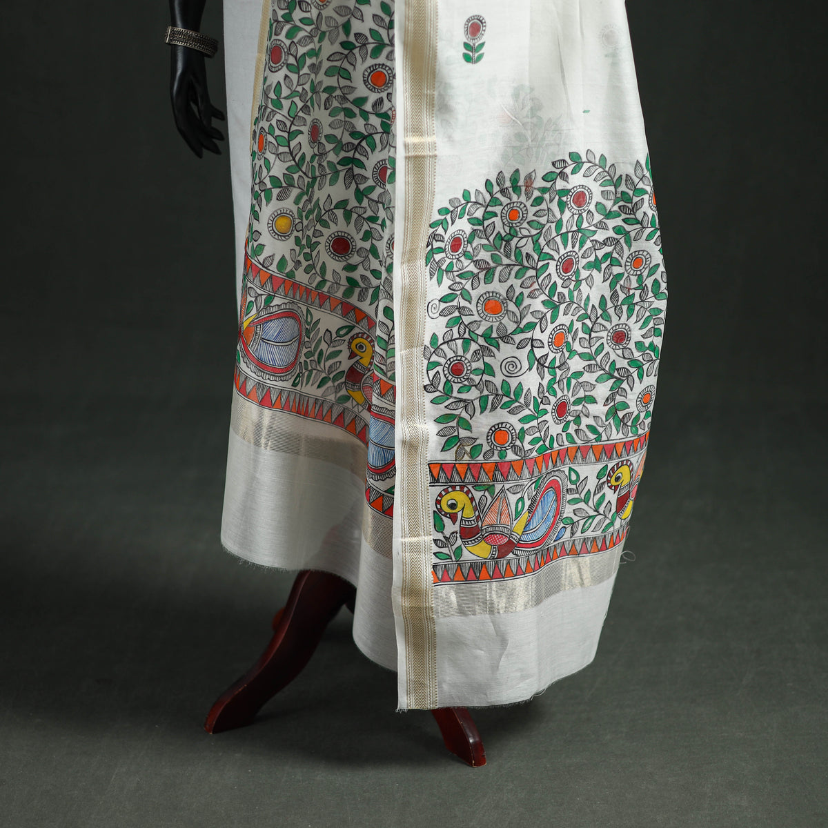 Handloom Chanderi Silk Handpainted Madhubani Dupatta with Zari Border 35